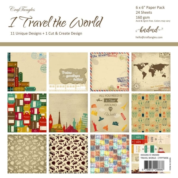 CrafTangles Scrapbook Paper Pack - I Travel the World (6"x6")