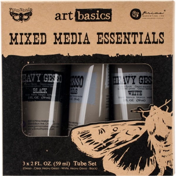 Prima Finnabair Art Basics Mixed Media Essentials - Clear, White and Black Gesso