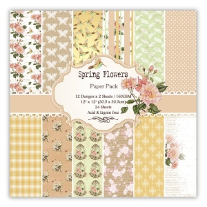Spring Flowers Scrapbook Paper (Pack of 24 sheets) - 6 by 6 inch