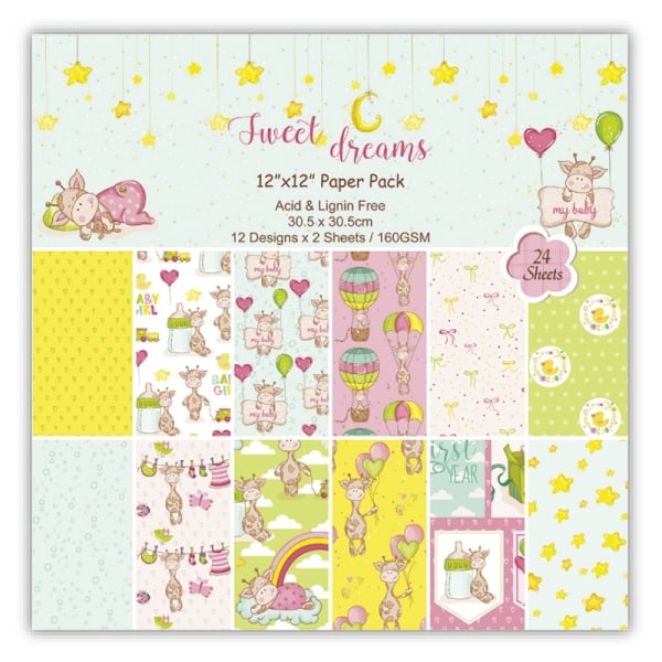 Sweet Dreams Scrapbook Paper (Pack of 24 sheets) - 12 by 12 inch