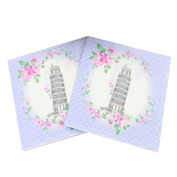 A pack of 12 by 12 inch Decoupage Napkins(5 pcs) - Floral Leaning Tower of Pisa