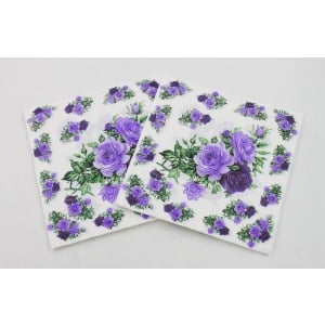 A pack of 12 by 12 inch Decoupage Napkins(5 pcs) - Cluster of Roses (Purple)
