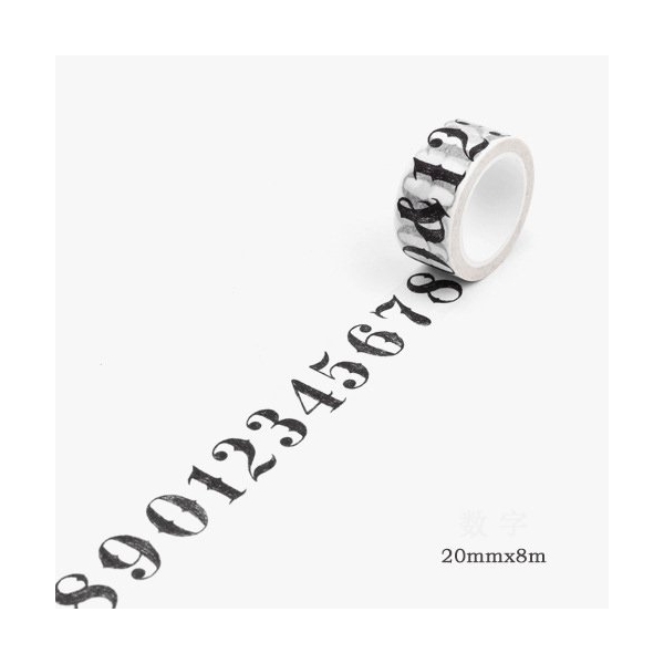 Numbered - Japanese Washi Tape (20 mm by 8m)