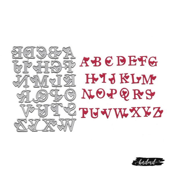 Steel Dies - Alphabet Dies (A to Z) - Uppercase with hearts