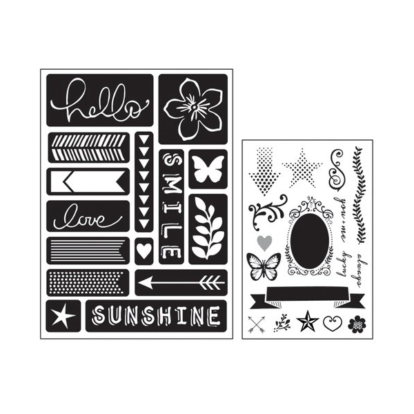 Art C Stamp and Stencil Set - Words and Icons