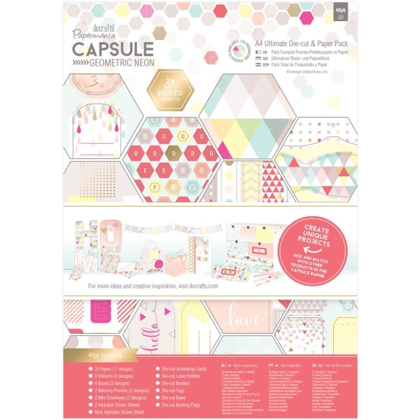 Papermania Geometric Neon Collection Ultimate Die-Cut & A4 Paper Pack