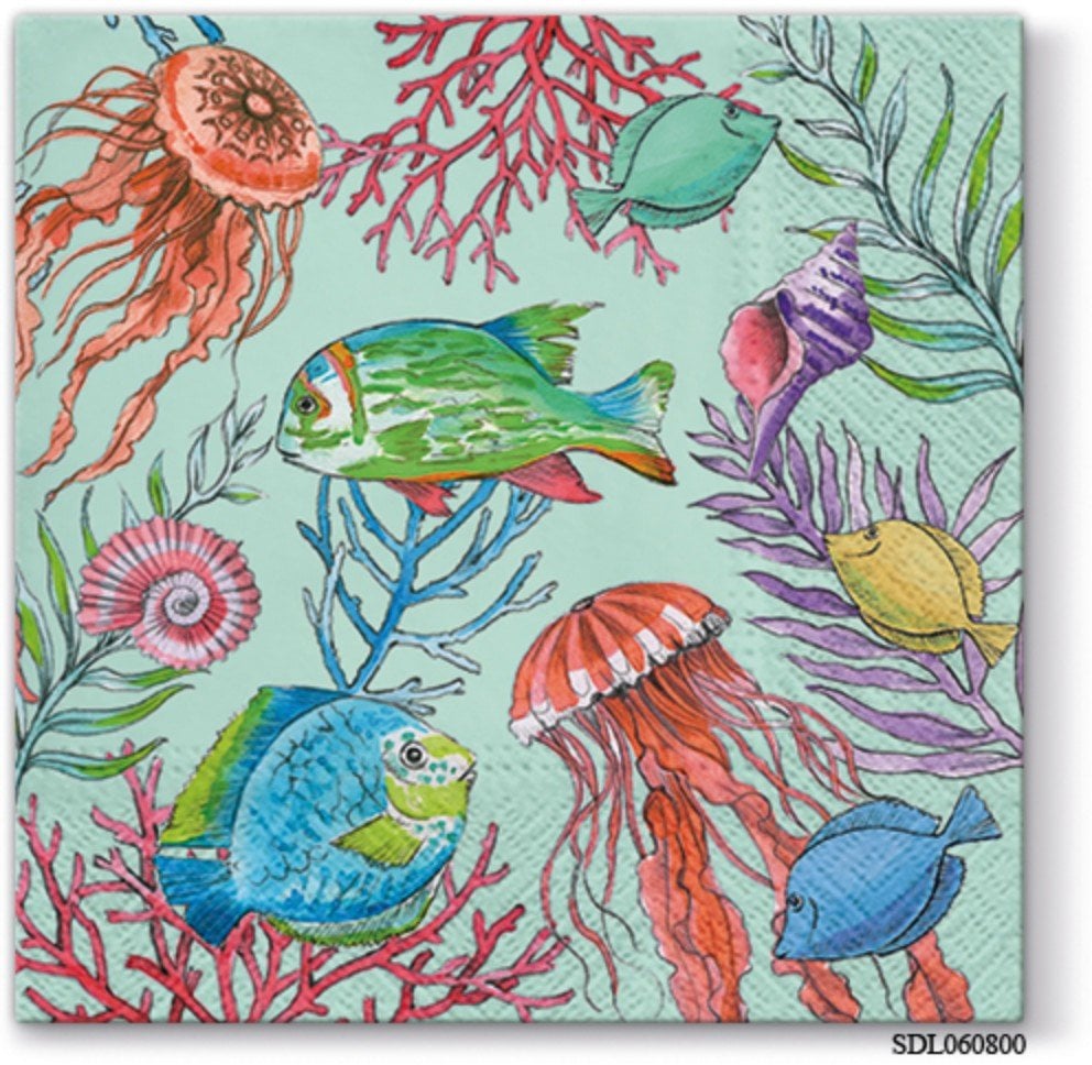 A pack of 12 by 12 inch Decoupage Napkins(5 pcs) - Underwater (SDL060800)
