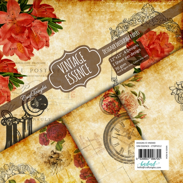 CrafTangles Decoupage Paper Pack - Vintage Essence (12 by 12 inch) - 4 sheets