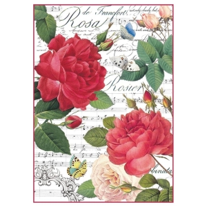 Stamperia Rice Paper A4 - Red roses and Music