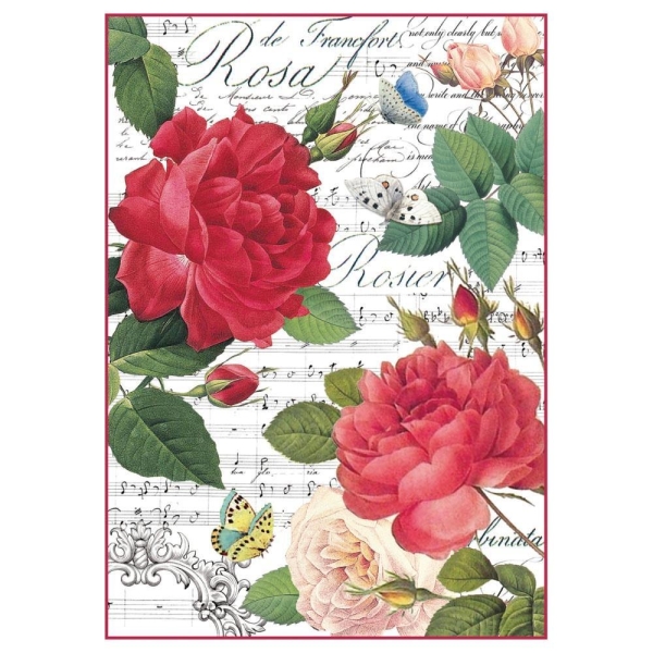 Stamperia Rice Paper A4 - Red roses and Music