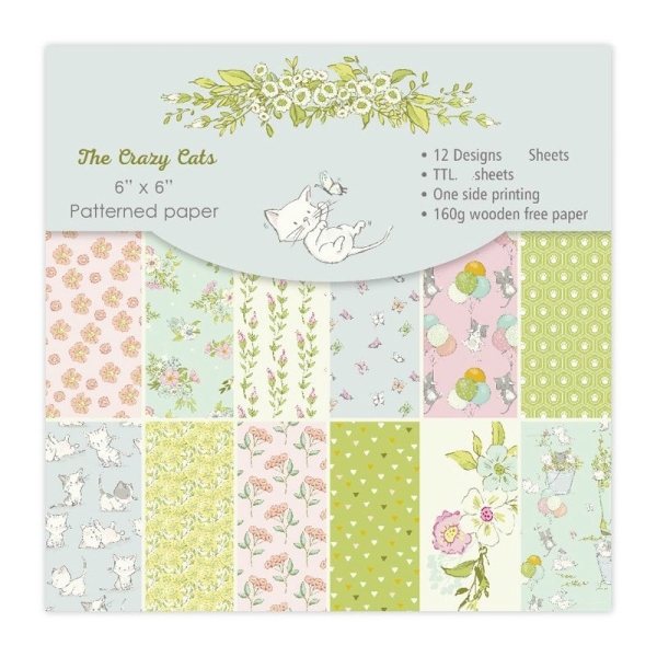 12x12 Scrapbook paper pack - Crazy Cats (Set of 24 sheets)