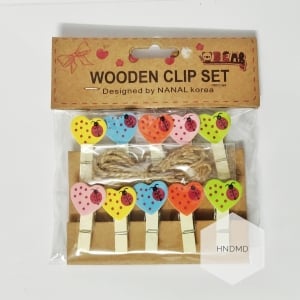 Assorted Wooden Clips - Vibrant Hearts
