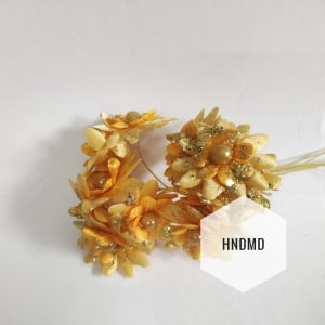 Fabric Glitter Flowers - Yellow (Pack of 12)