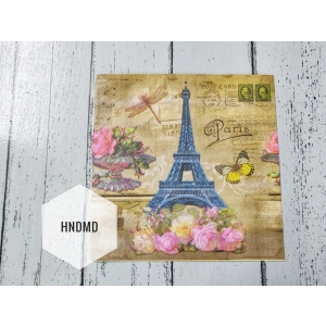 A pack of 12 by 12 inch Decoupage Napkins / Decoupage Tissues (5 pcs) - Eiffel Tower with colorful flowers