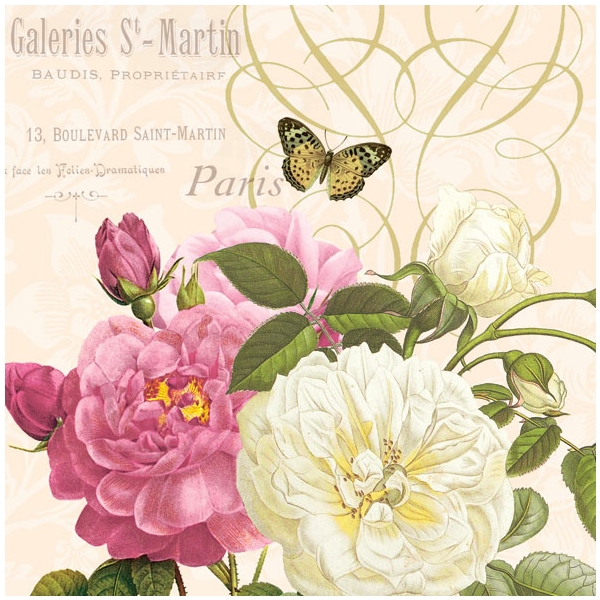 German Decoupage Napkins (5 pcs) - Pink and White Roses