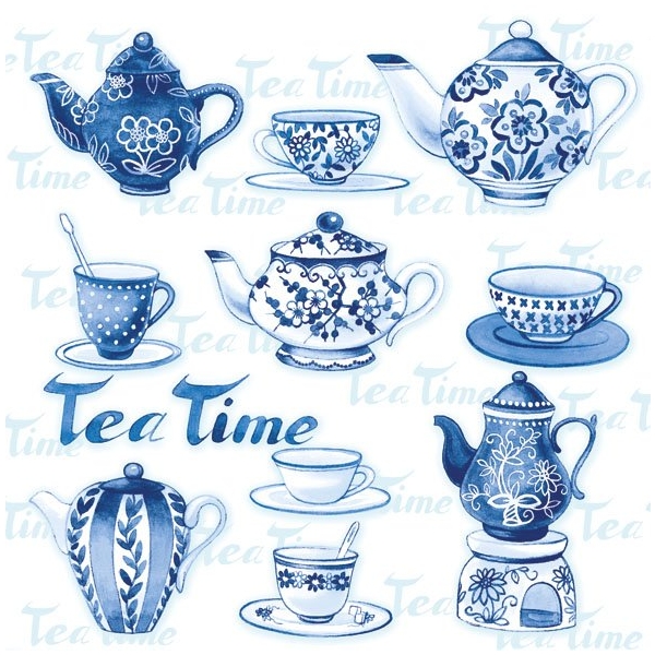 German Decoupage Napkins (5 pcs) - Tea Moments Blue Background