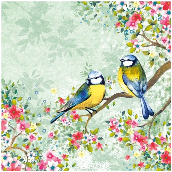 German Decoupage Napkins (5 pcs) - Bird Watching Green