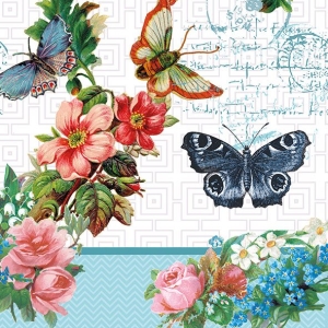 A pack of 12 by 12 inch German Decoupage Napkins (5 pcs) - Flower and Butterflies