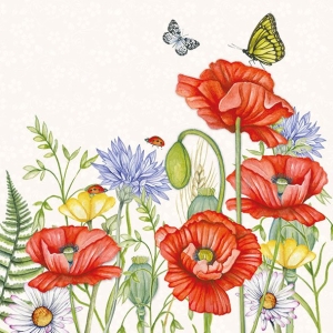 German Decoupage Napkins (5 pcs) - Summertime Flowers White