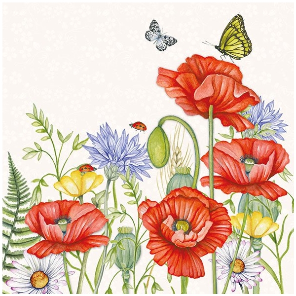 German Decoupage Napkins (5 pcs) - Summertime Flowers White