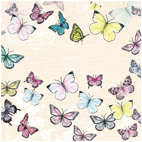 A pack of 12 by 12 inch German Decoupage Napkins (5 pcs) - Butterfly with Cream Background