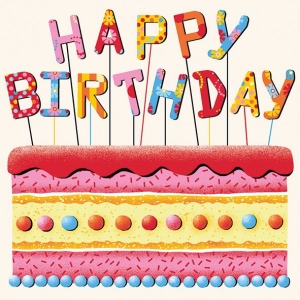 A pack of 12 by 12 inch German Decoupage Napkins (5 pcs) - Birthday Cake