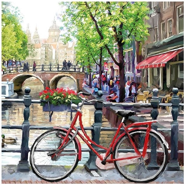 A pack of 12 by 12 inch German Decoupage Napkins (5 pcs) - Amsterdam Canal