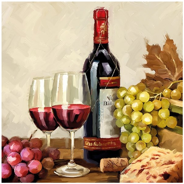 A pack of 12 by 12 inch German Decoupage Napkins (5 pcs) - Wine and Grapes