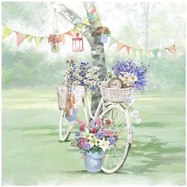 A pack of 12 by 12 inch German Decoupage Napkins (5 pcs) - Bike against Tree
