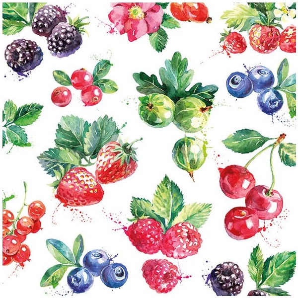 A pack of 12 by 12 inch German Decoupage Napkins (5 pcs) - Mixed Fruit