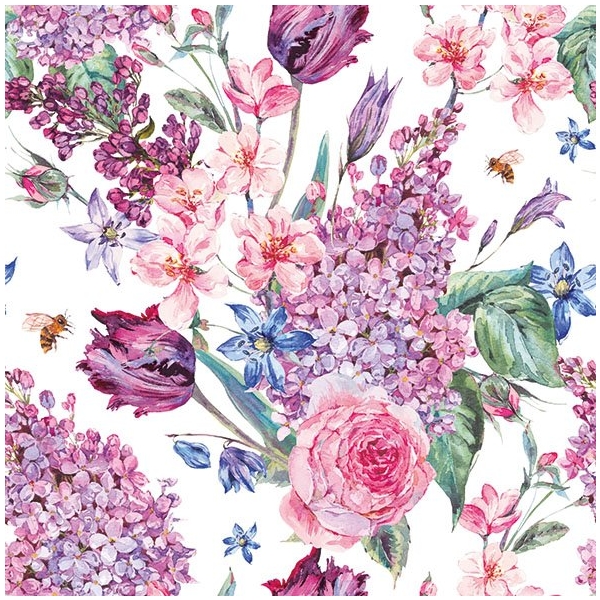 German Decoupage Napkins (5 pcs) - Flower Composition White