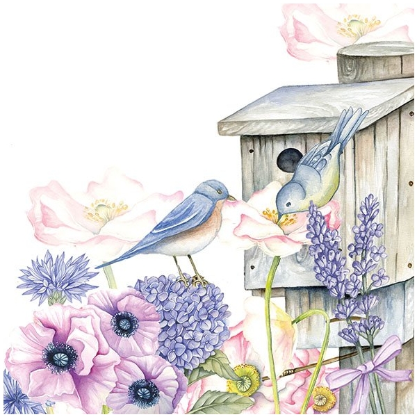 German Decoupage Napkins (5 pcs) - Birdhouse Backyard