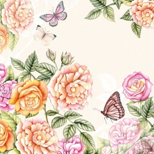 A pack of 12 by 12 inch German Decoupage Napkins (5 pcs) - Botanical Garden with Cream Background