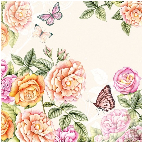 A pack of 12 by 12 inch German Decoupage Napkins (5 pcs) - Botanical Garden with Cream Background