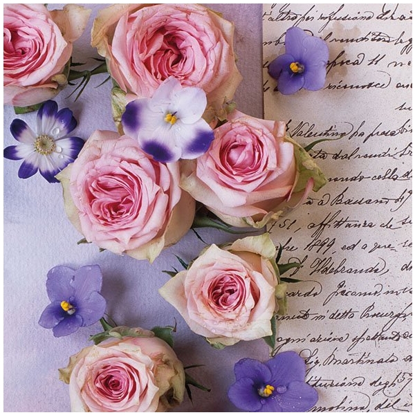 German Decoupage Napkins (5 pcs) - Roses and Violets
