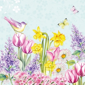 German Decoupage Napkins (5 pcs) - Blooming Garden Blue