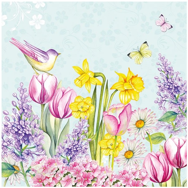 German Decoupage Napkins (5 pcs) - Blooming Garden Blue