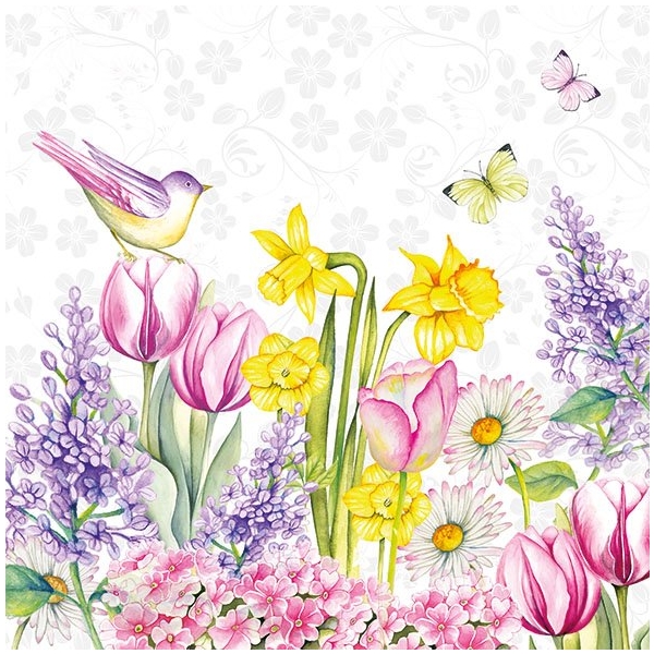 German Decoupage Napkins (5 pcs) - Blooming Garden White
