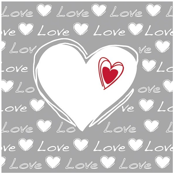 German Decoupage Napkins (5 pcs) - Love Heart Grey