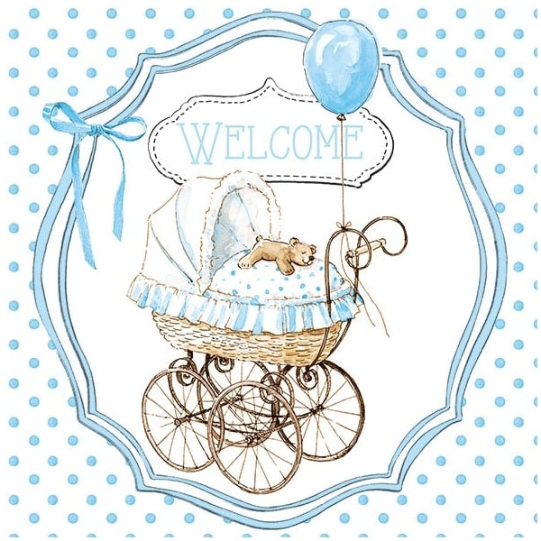 German Decoupage Napkins (5 pcs) - Welcome Baby boy