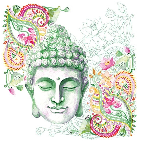 German Decoupage Napkins (5 pcs) - Buddha Headstone Green
