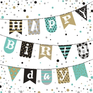German Decoupage Napkins (5 pcs) - Birthday Banner Teal