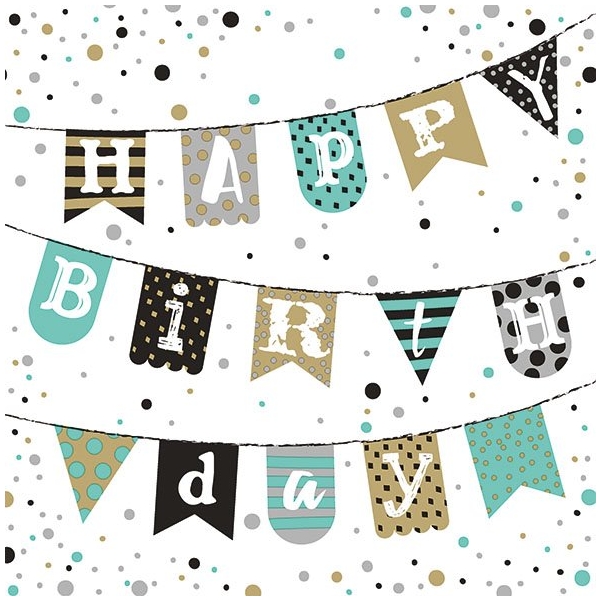 German Decoupage Napkins (5 pcs) - Birthday Banner Teal