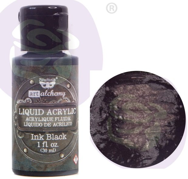 Prima Finnabair Art Alchemy Liquid Acrylic Paint 1 Fluid Ounce - Ink Black