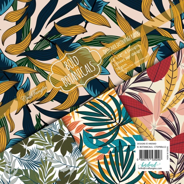 CrafTangles Decoupage Paper Pack - Bold Botanicals (12 by 12 inch) - 4 sheets