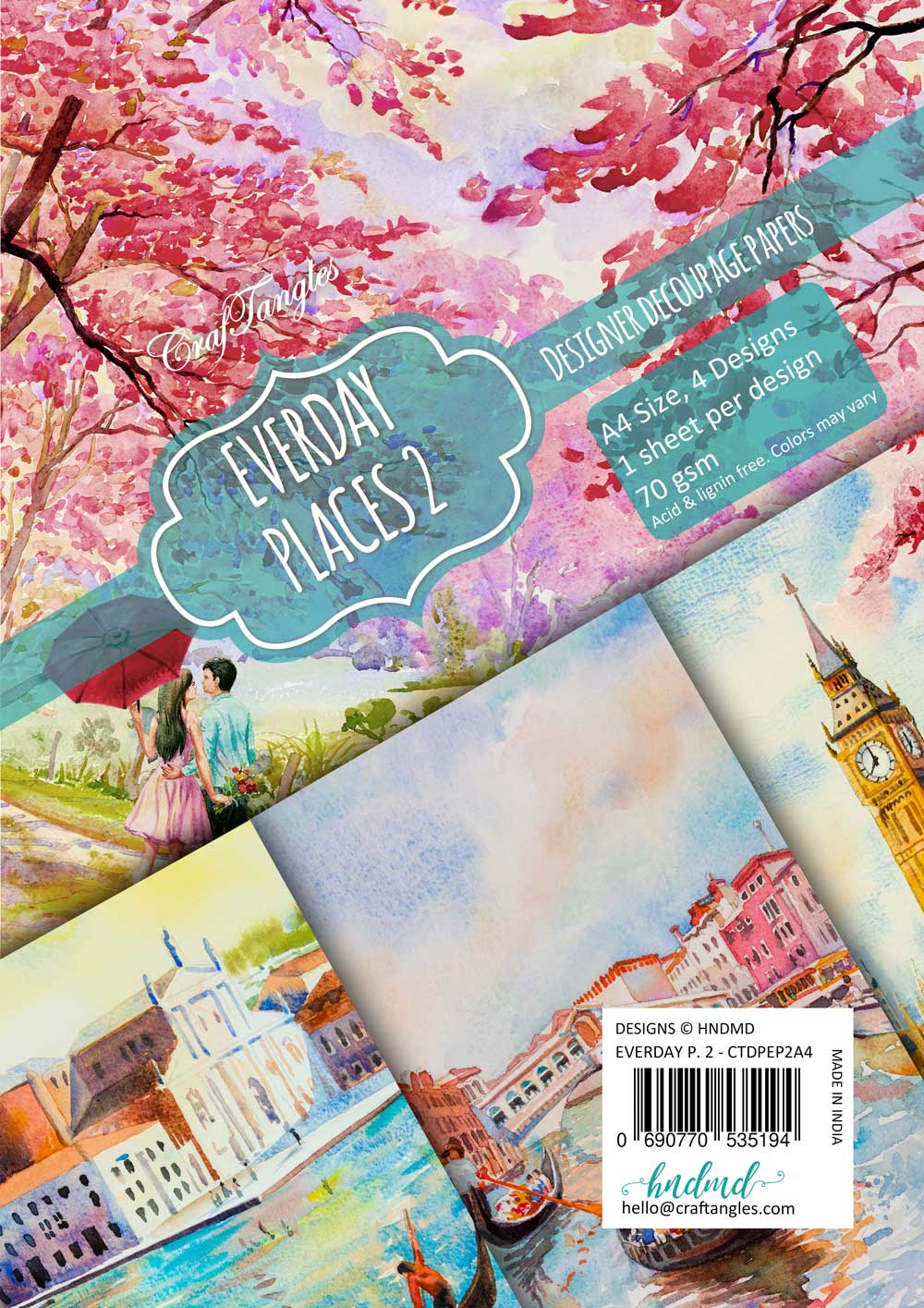CrafTangles Decoupage Paper Pack - Everyday Places 2 (A4) - 4 sheets