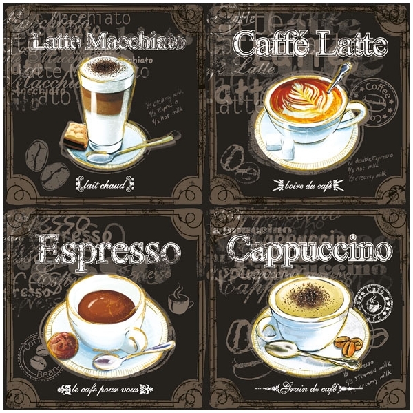 German Decoupage Napkins (5 pcs) - Types of Coffee