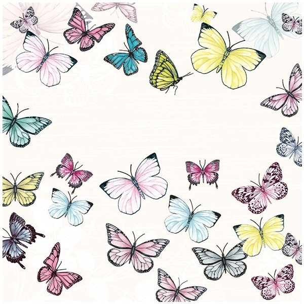 A pack of 12 by 12 inch German Decoupage Napkins (5 pcs) - Butterfly with White Background