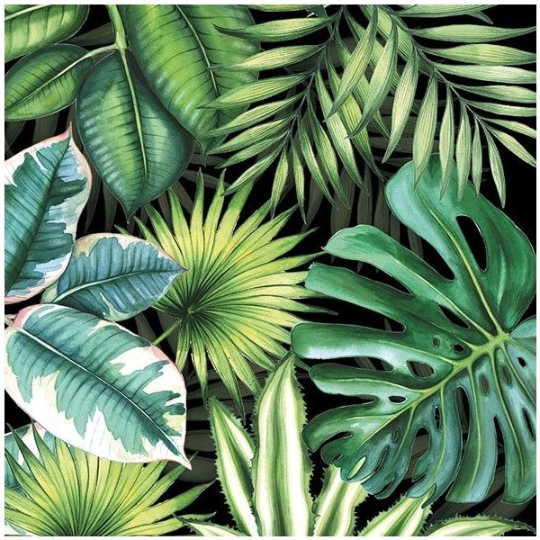 German Decoupage Napkins (5 pcs) - Tropical Leaves Black