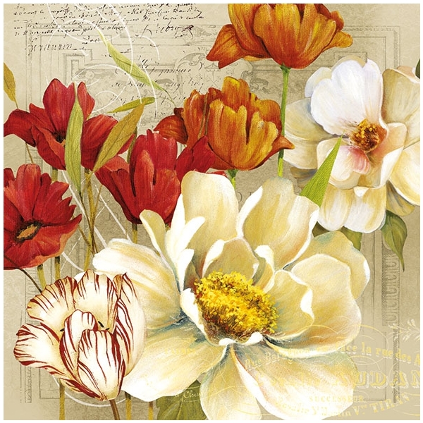 A pack of 12 by 12 inch German Decoupage Napkins (5 pcs) - Coralie Flowers